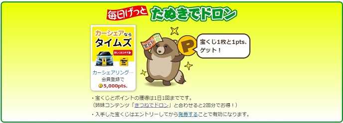 たぬきドロンで宝くじ1枚獲得