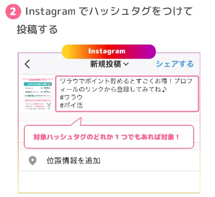 指定ハッシュタグをつける