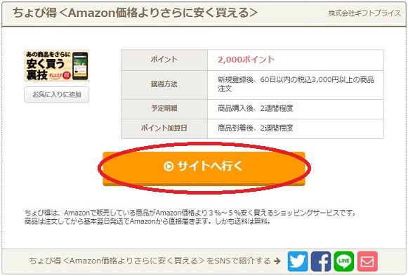ちょびリッチ経由でちょび得利用で1,000円