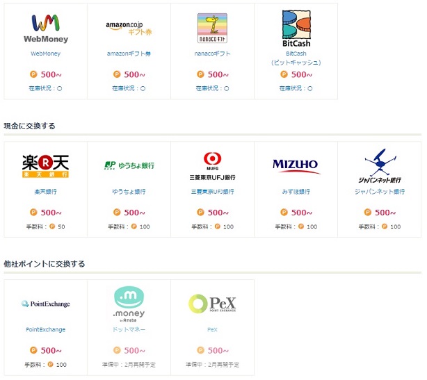 ポイント交換先