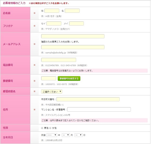 お客様情報入力
