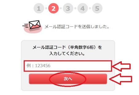 メール認証コード入力